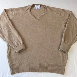 Thane Rogers Peet Vintage Cashmere Tan Beige V-Neck Sweater Men's size Large